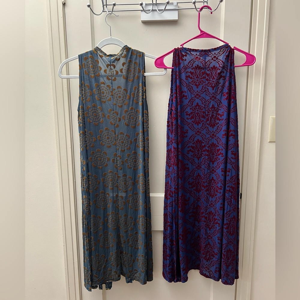 Two lularoe sleeveless long cardiganan with slide slit